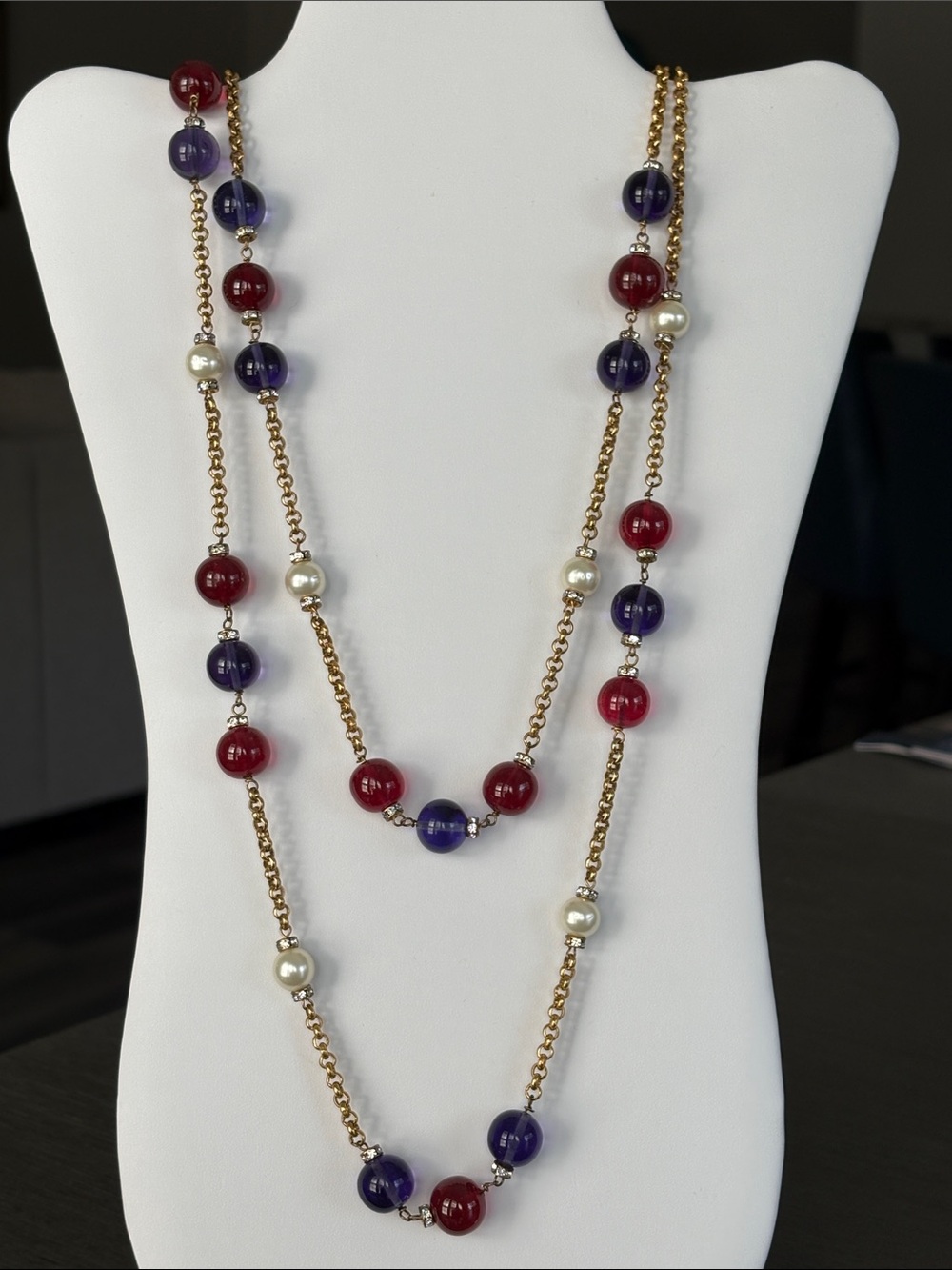 CHANEL 1993 Vintage Gripoix, Faux Pearl & Strass Long Necklace